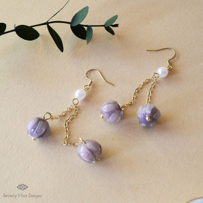 Purple Lily of The Valley,  Purple Flower Earrings, Floral Dangle and Drop Earrings, Birth Flower for May ,Unique Earrings