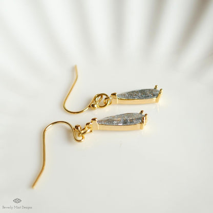 Teardrop Sparkle Earrings, Gray Dangle Earrings Gold Drop Earrings Grey Dainty Glitter Jewelry Bridesmaid, Sensitive Ear & Clip-On Options