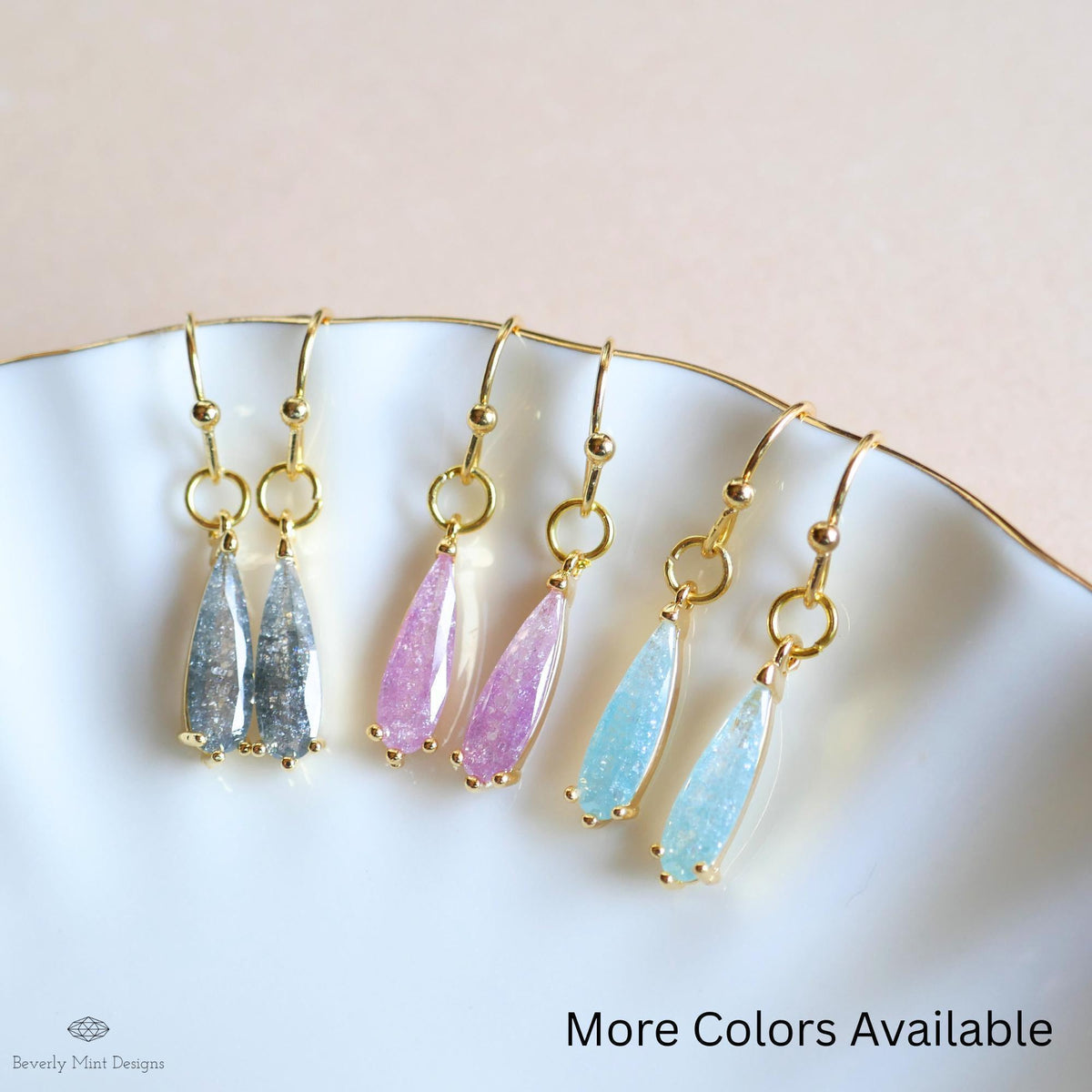 Teardrop Sparkle Earrings, Gray Dangle Earrings Gold Drop Earrings Grey Dainty Glitter Jewelry Bridesmaid, Sensitive Ear & Clip-On Options