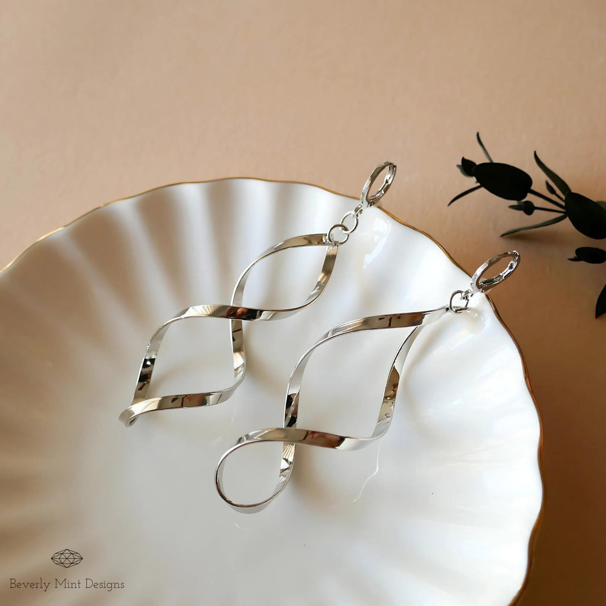 Silver Earrings, Twirl Earrings , Silver Drop Earrings, Silver Twisted Earrings, Silver Long Earrings, Sensitive Ear & Clip-On Options