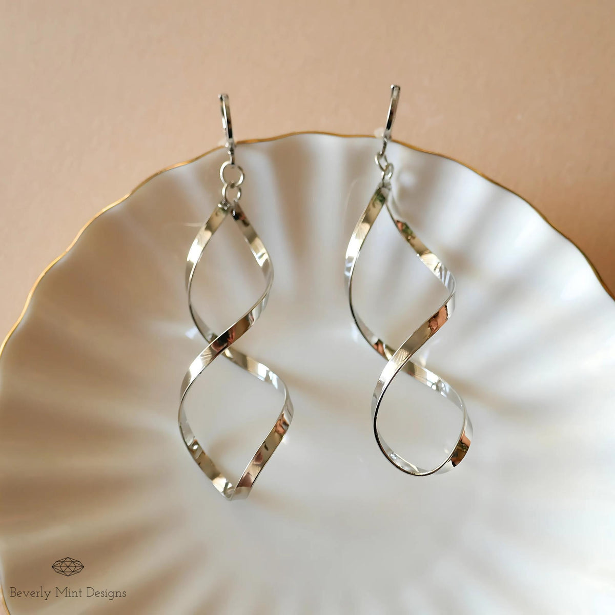 Silver Earrings, Twirl Earrings , Silver Drop Earrings, Silver Twisted Earrings, Silver Long Earrings, Sensitive Ear & Clip-On Options
