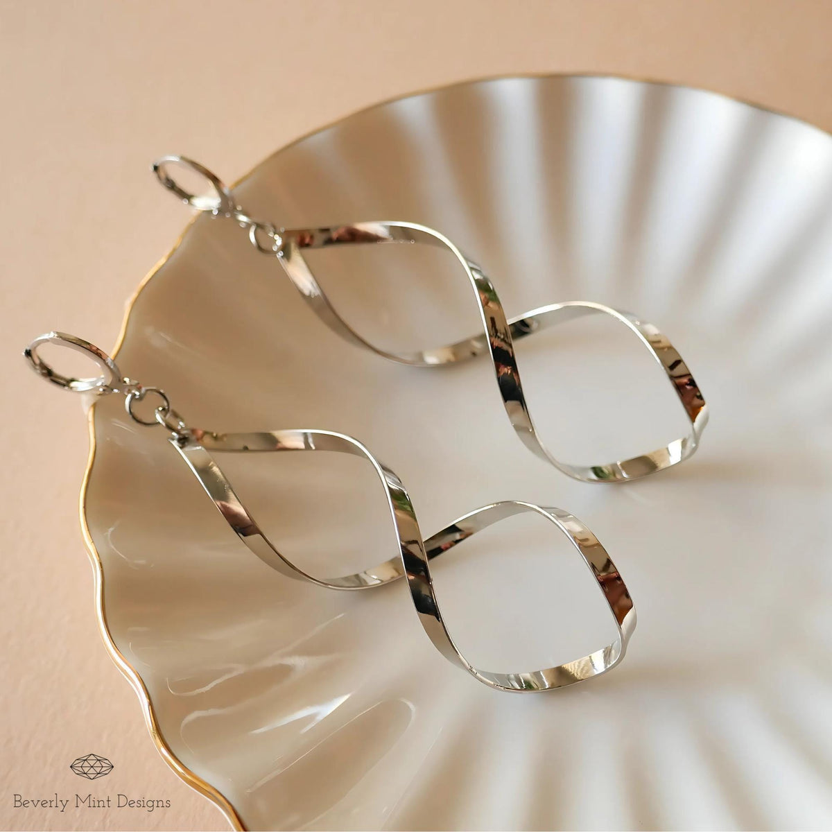 Silver Earrings, Twirl Earrings , Silver Drop Earrings, Silver Twisted Earrings, Silver Long Earrings, Sensitive Ear & Clip-On Options