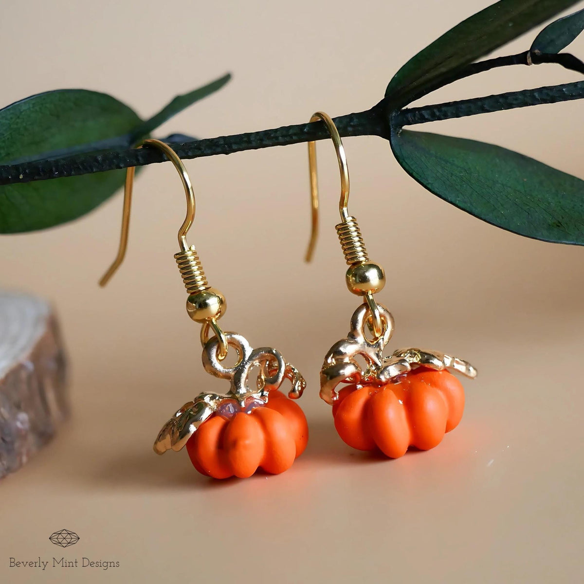 Halloween Pumpkin Earrings, Tiny Cute Pumpkin Dangle Earrings, Orange Pumpkin Fall Jewelry, Sensitive Ear & Clip-On Options