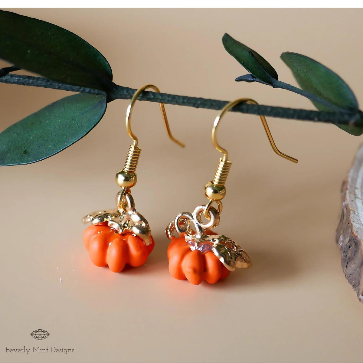 Halloween Pumpkin Earrings, Tiny Cute Pumpkin Dangle Earrings, Orange Pumpkin Fall Jewelry, Sensitive Ear & Clip-On Options