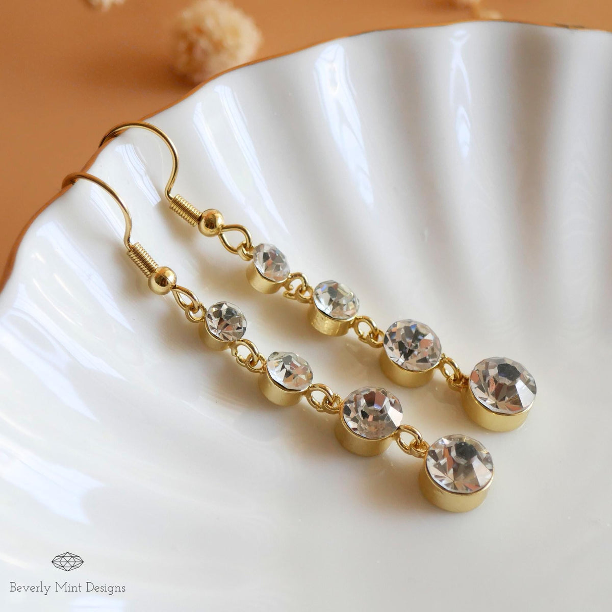 18K Gold Dangle and Drop Earrings with Cubic Zirconia, CZ Crystal Drop Earrings, Crystal Tassel Earrings, Bridal Earrings