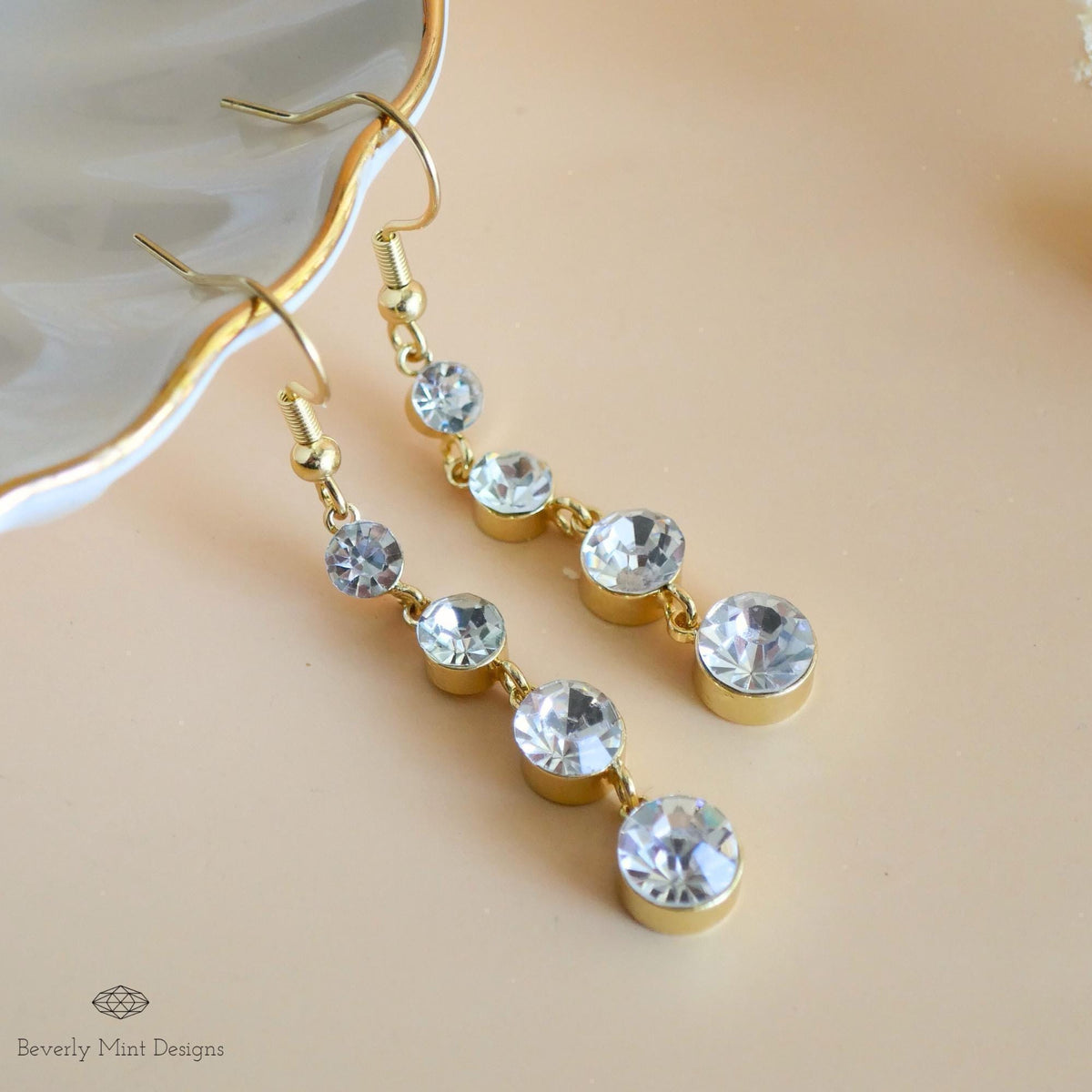 18K Gold Dangle and Drop Earrings with Cubic Zirconia, CZ Crystal Drop Earrings, Crystal Tassel Earrings, Bridal Earrings