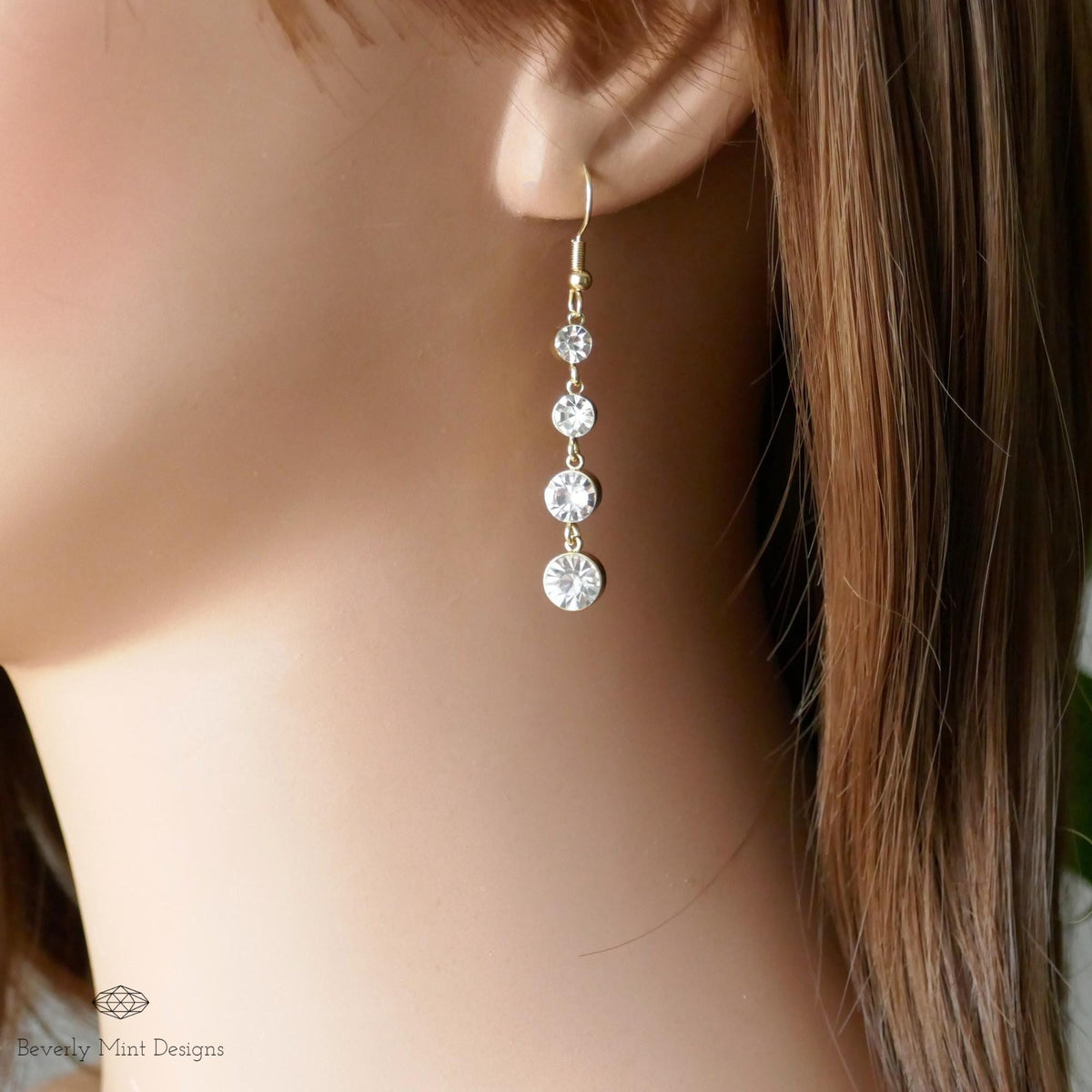 18K Gold Dangle and Drop Earrings with Cubic Zirconia, CZ Crystal Drop Earrings, Crystal Tassel Earrings, Bridal Earrings