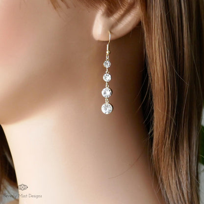 18K Gold Dangle and Drop Earrings with Cubic Zirconia, CZ Crystal Drop Earrings, Crystal Tassel Earrings, Bridal Earrings