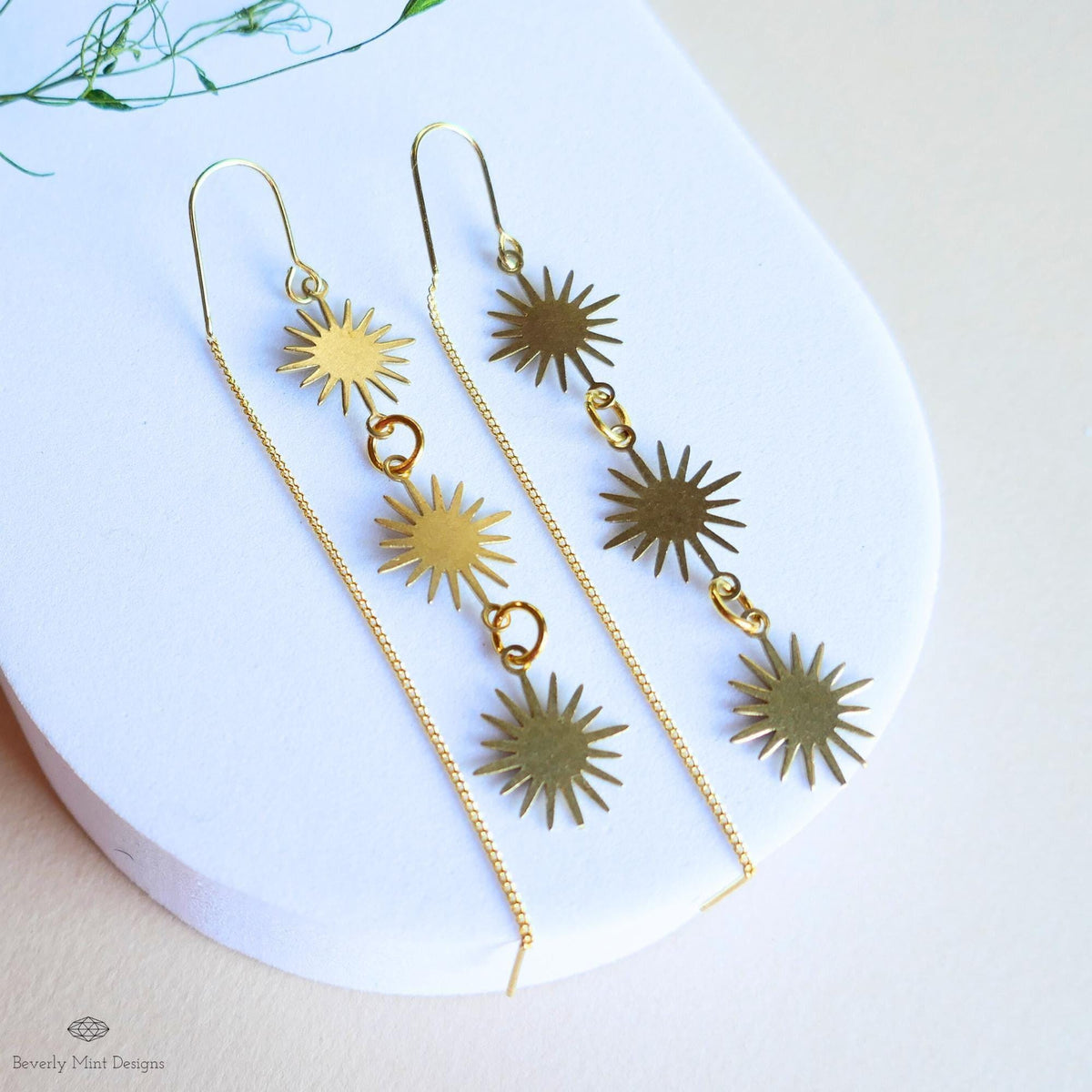 Gold Sunburst Earrings Celestial Drop Earrings Boho Sun Charm Jewelry Statement Dangle Earrings Modern, Sensitive Ear & Clip-On Options