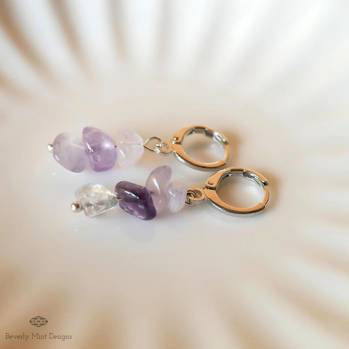 Amethyst Dangle Earrings, Purple Earrings Boho Jewelry, Chakras Stones , Irregular Natural Stone Earrings, Sensitive Ear & Clip-On Options