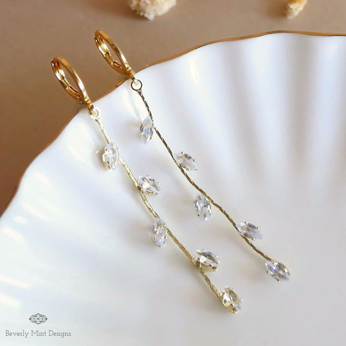 Gold Leaf Earrings, Leaves Earrings, 18K Gold Long Dangle Earrings, Leafy Earrings, Bridesmaid Jewelry, Sensitive Ear & Clip-On Options