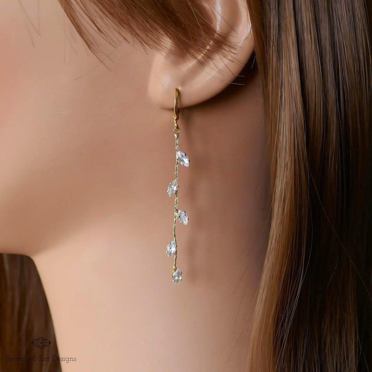 Gold Leaf Earrings, Leaves Earrings, 18K Gold Long Dangle Earrings, Leafy Earrings, Bridesmaid Jewelry, Sensitive Ear & Clip-On Options
