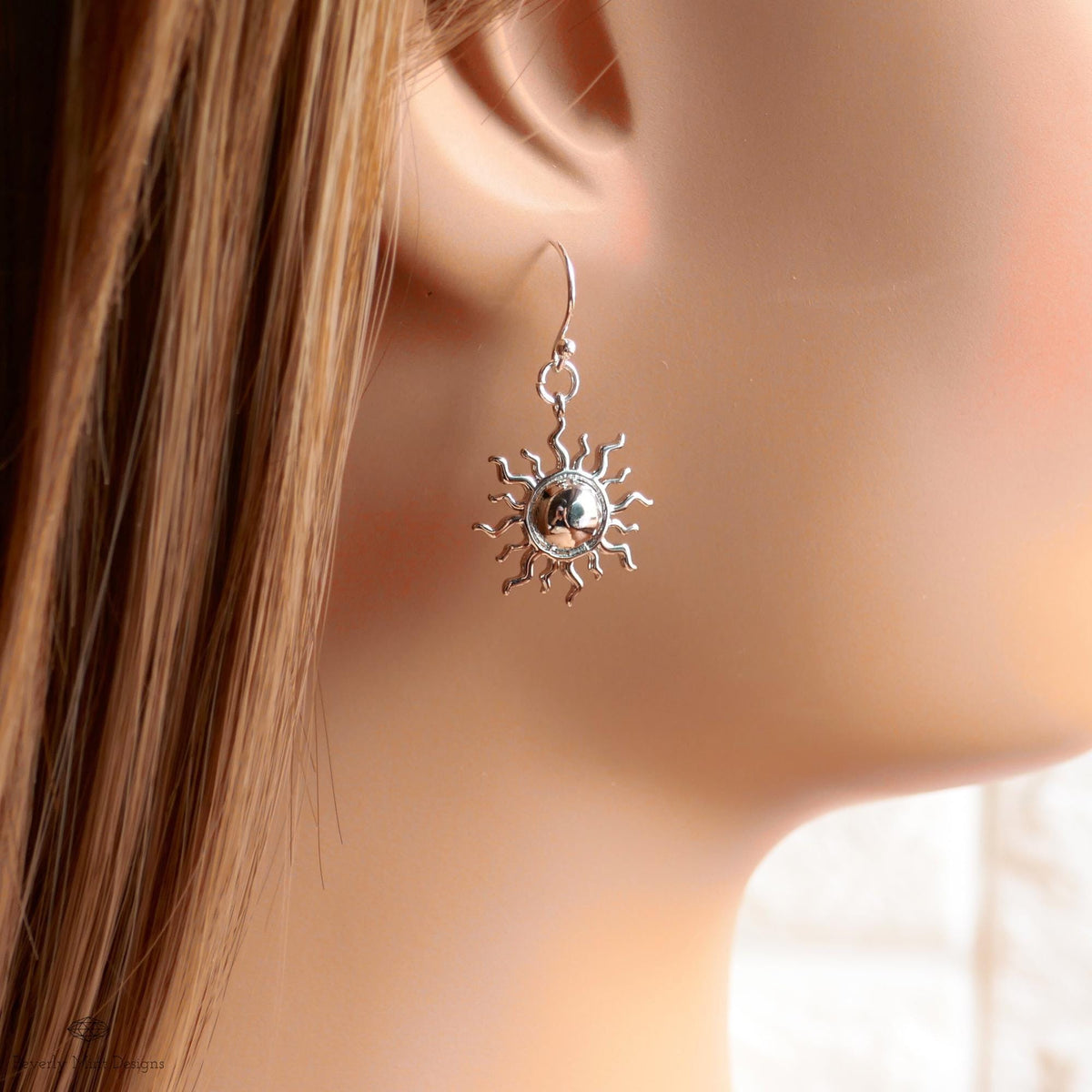 Silver Sun Earrings, Boho Sun Earrings, Bohemian Style Earrings, Silver Sunburst Dangle Earrings, Sensitive Ear & Clip-On Options