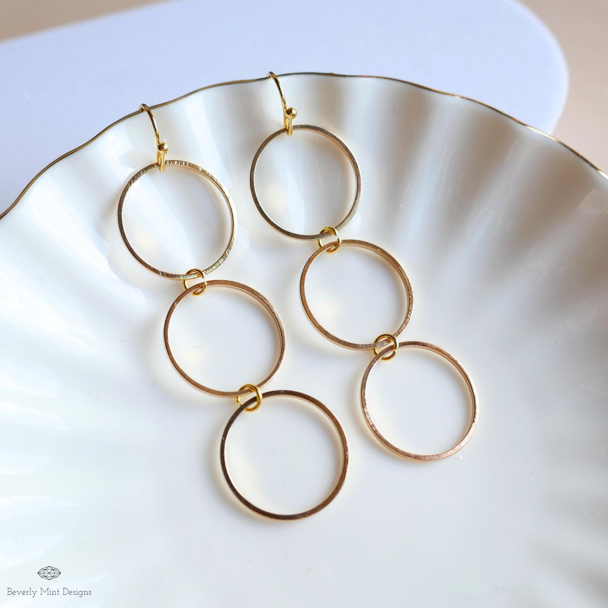 Gold Hoop Dangle Earrings, Long Circle Drop Earrings, Lightweight Geometric Statement Jewelry, Sensitive Ear & Clip-On Options