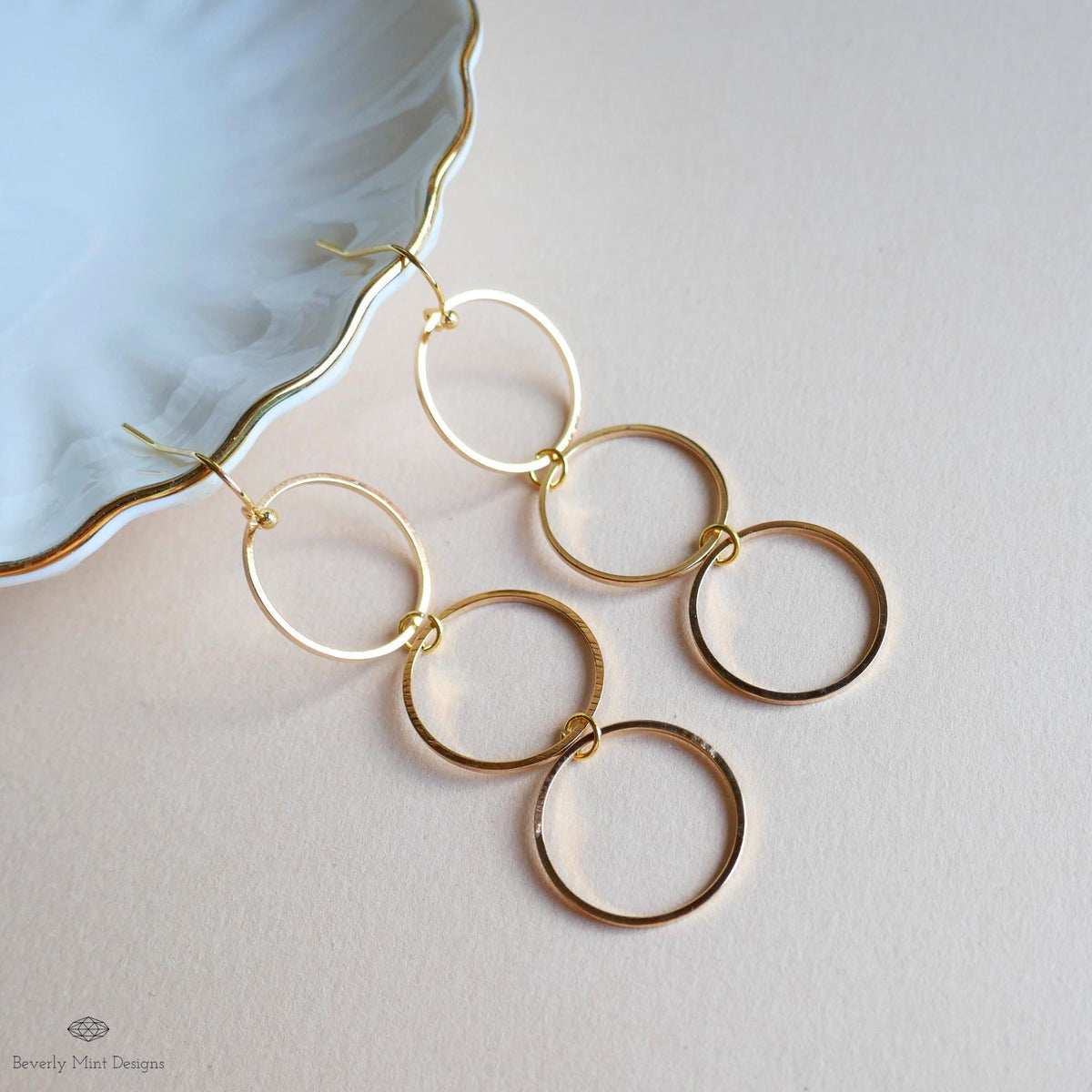 Gold Hoop Dangle Earrings, Long Circle Drop Earrings, Lightweight Geometric Statement Jewelry, Sensitive Ear & Clip-On Options