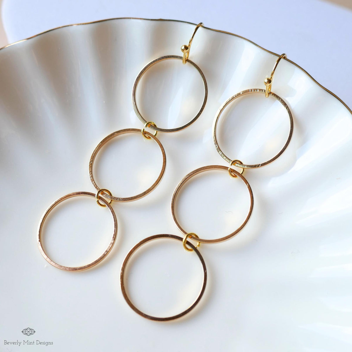 Gold Hoop Dangle Earrings, Long Circle Drop Earrings, Lightweight Geometric Statement Jewelry, Sensitive Ear & Clip-On Options