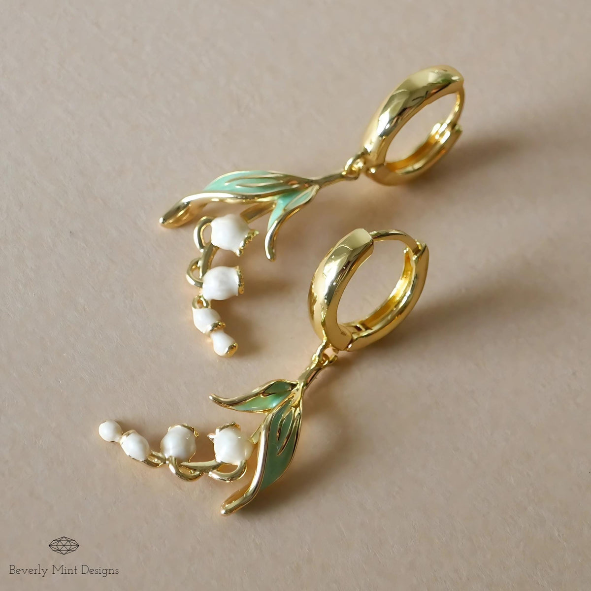 Huggie Floral Earrings, Gold Lily Of The Valley Dangle Earrings, Birth Flower for May