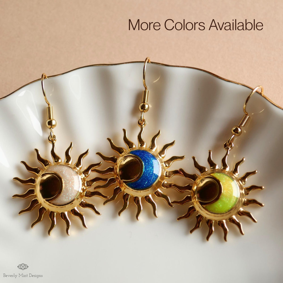 Gold Sun and Moon Earrings, Celestial Dangle Earrings, Boho Cosmic Jewelry, Minimalist Festival Accessories, Sensitive Ear & Clip-On Options