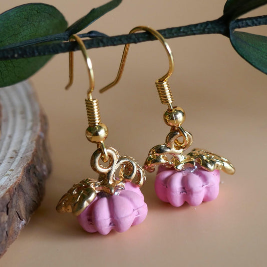 Halloween Pumpkin Earrings, Cute Tiny Pink Pumpkin Earrings, Fall Pink Jewelry, Fun Halloween Accessories, Sensitive Ear & Clip-On Options