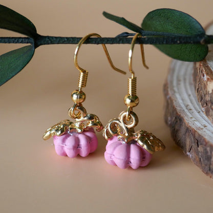 Halloween Pumpkin Earrings, Cute Tiny Pink Pumpkin Earrings, Fall Pink Jewelry, Fun Halloween Accessories, Sensitive Ear & Clip-On Options