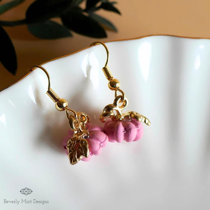 Halloween Pumpkin Earrings, Cute Tiny Pink Pumpkin Earrings, Fall Pink Jewelry, Fun Halloween Accessories, Sensitive Ear & Clip-On Options