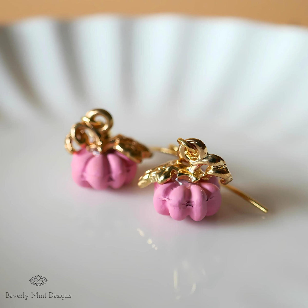 Halloween Pumpkin Earrings, Cute Tiny Pink Pumpkin Earrings, Fall Pink Jewelry, Fun Halloween Accessories, Sensitive Ear & Clip-On Options