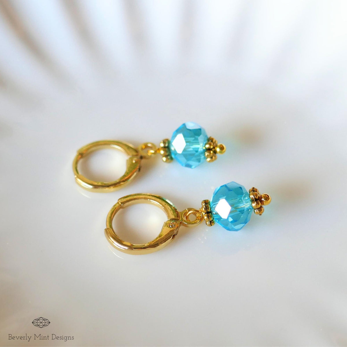 Gold Hoop Earrings with Blue Beads ,Handmade Dangle Earrings, Elegant Jewelry for Women, Sensitive Ear & Clip-On Options