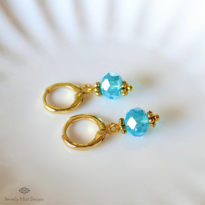 Gold Hoop Earrings with Blue Beads ,Handmade Dangle Earrings, Elegant Jewelry for Women, Sensitive Ear & Clip-On Options