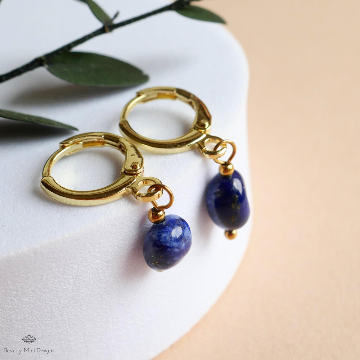 Lapis Earrings, Gold Huggie Hoop Earrings, Blue Gemstone Drop Earrings, Lapis Lazuli Jewelry, Sensitive Ear & Clip-On Options
