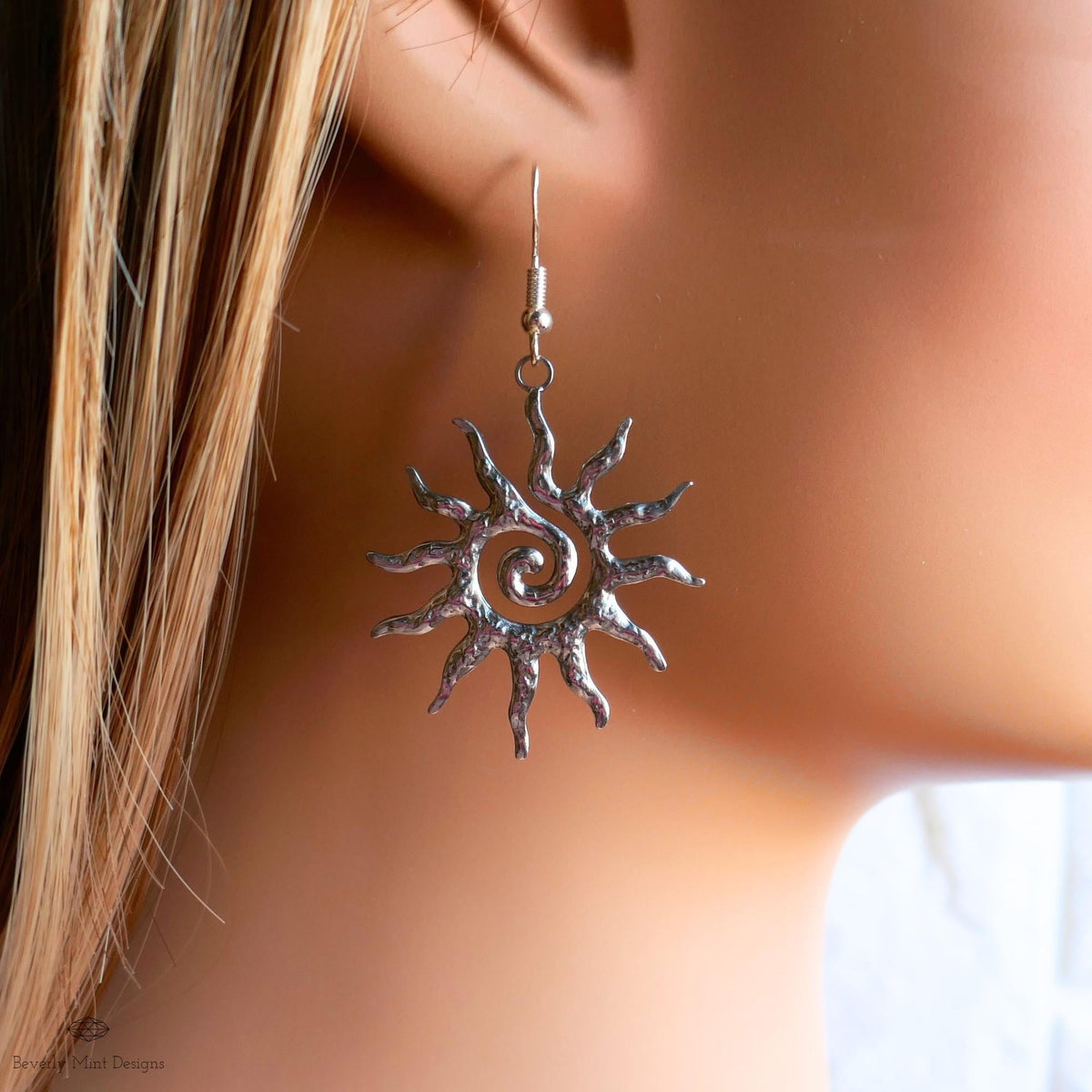 Sun Earrings Silver, Celestial Sun Earrings, Statement Sun Earrings, Bold Silver Earrings, Sensitive Ear & Clip-On Options