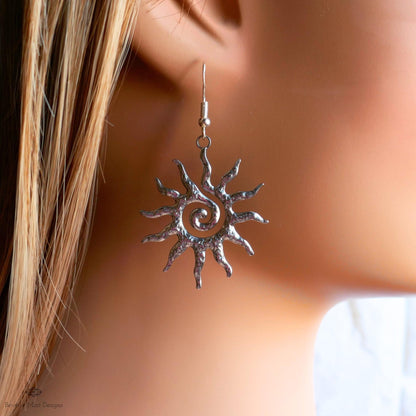 Sun Earrings Silver, Celestial Sun Earrings, Statement Sun Earrings, Bold Silver Earrings, Sensitive Ear & Clip-On Options