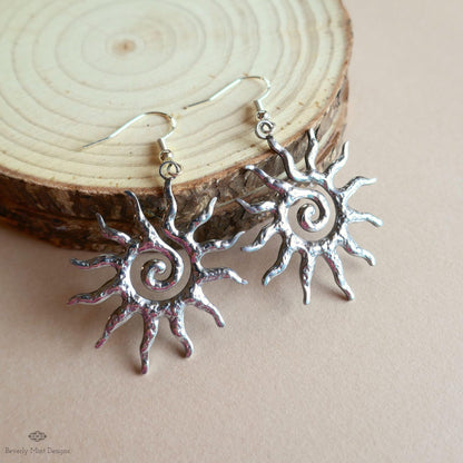 Sun Earrings Silver, Celestial Sun Earrings, Statement Sun Earrings, Bold Silver Earrings, Sensitive Ear & Clip-On Options