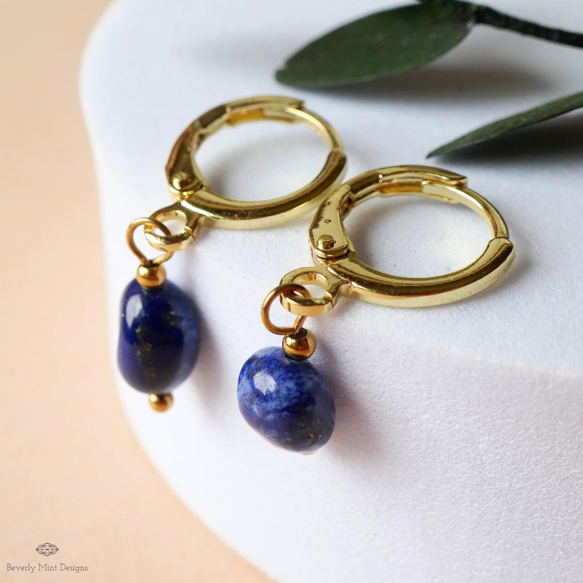 Lapis Earrings, Gold Huggie Hoop Earrings, Blue Gemstone Drop Earrings, Lapis Lazuli Jewelry, Sensitive Ear & Clip-On Options