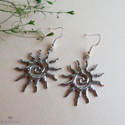 Sun Earrings Silver, Celestial Sun Earrings, Statement Sun Earrings, Bold Silver Earrings, Sensitive Ear & Clip-On Options