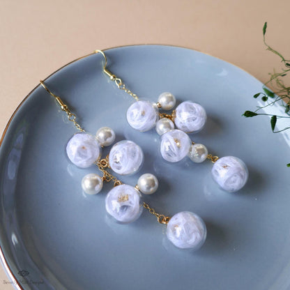 Bubble Earrings Dangle Glass Beaded Earrings with Pearls Gold Chain Lightweight Fairycore Bridal Jewelry, Sensitive Ear & Clip-On Options
