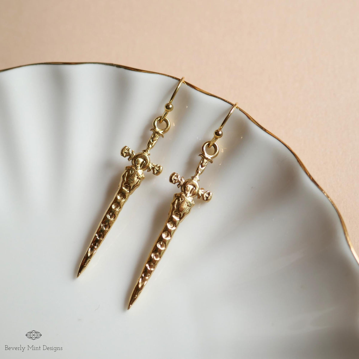 Gold Sword Earrings, Gothic Dagger Jewelry, Medieval Fantasy Earrings, Statement Drop Earrings, Sensitive Ear & Clip-On Options