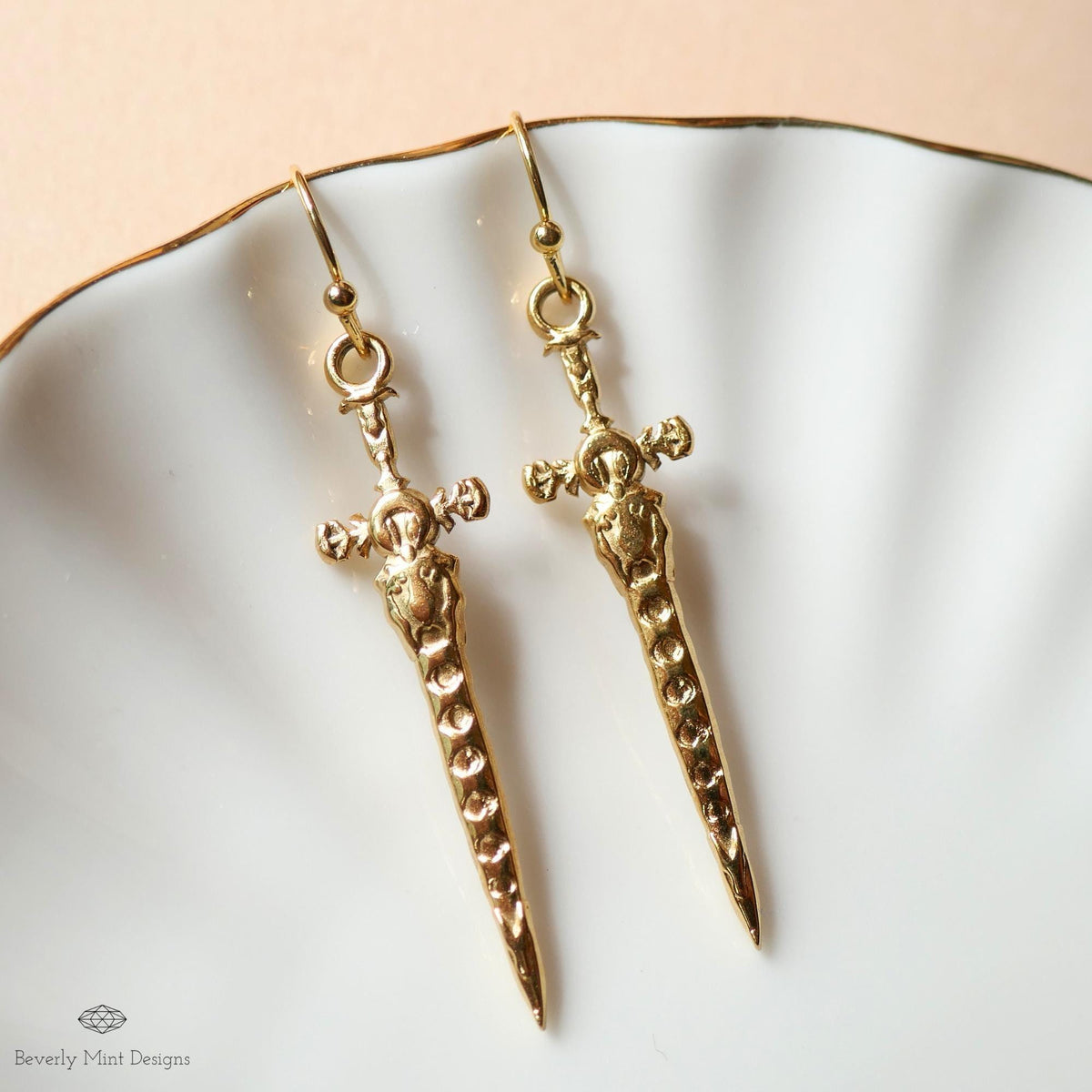 Gold Sword Earrings, Gothic Dagger Jewelry, Medieval Fantasy Earrings, Statement Drop Earrings, Sensitive Ear & Clip-On Options