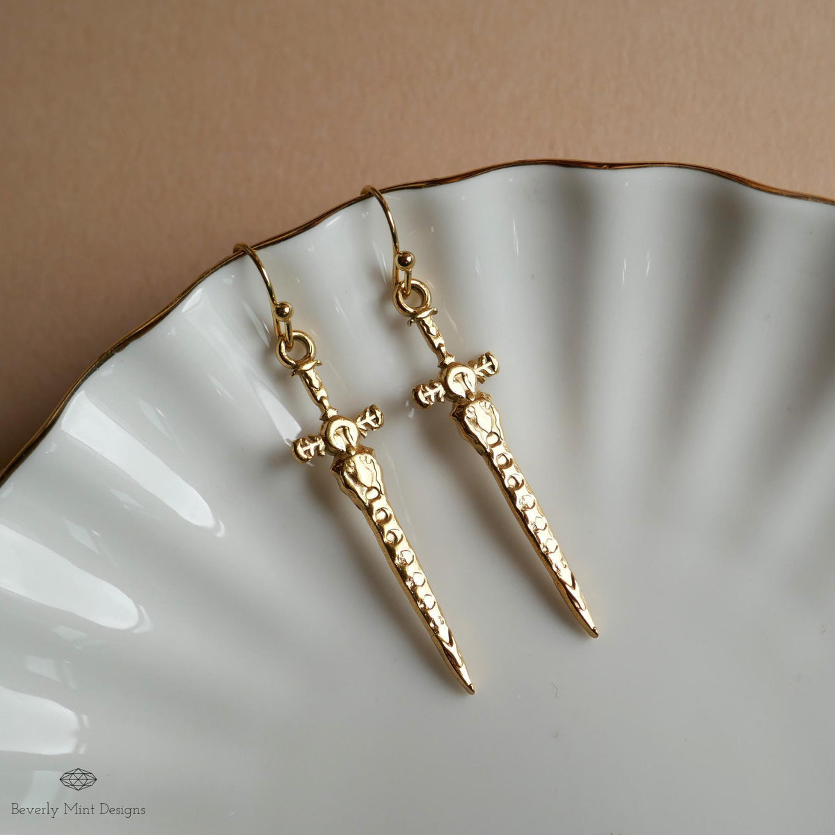 Gold Sword Earrings, Gothic Dagger Jewelry, Medieval Fantasy Earrings, Statement Drop Earrings, Sensitive Ear & Clip-On Options