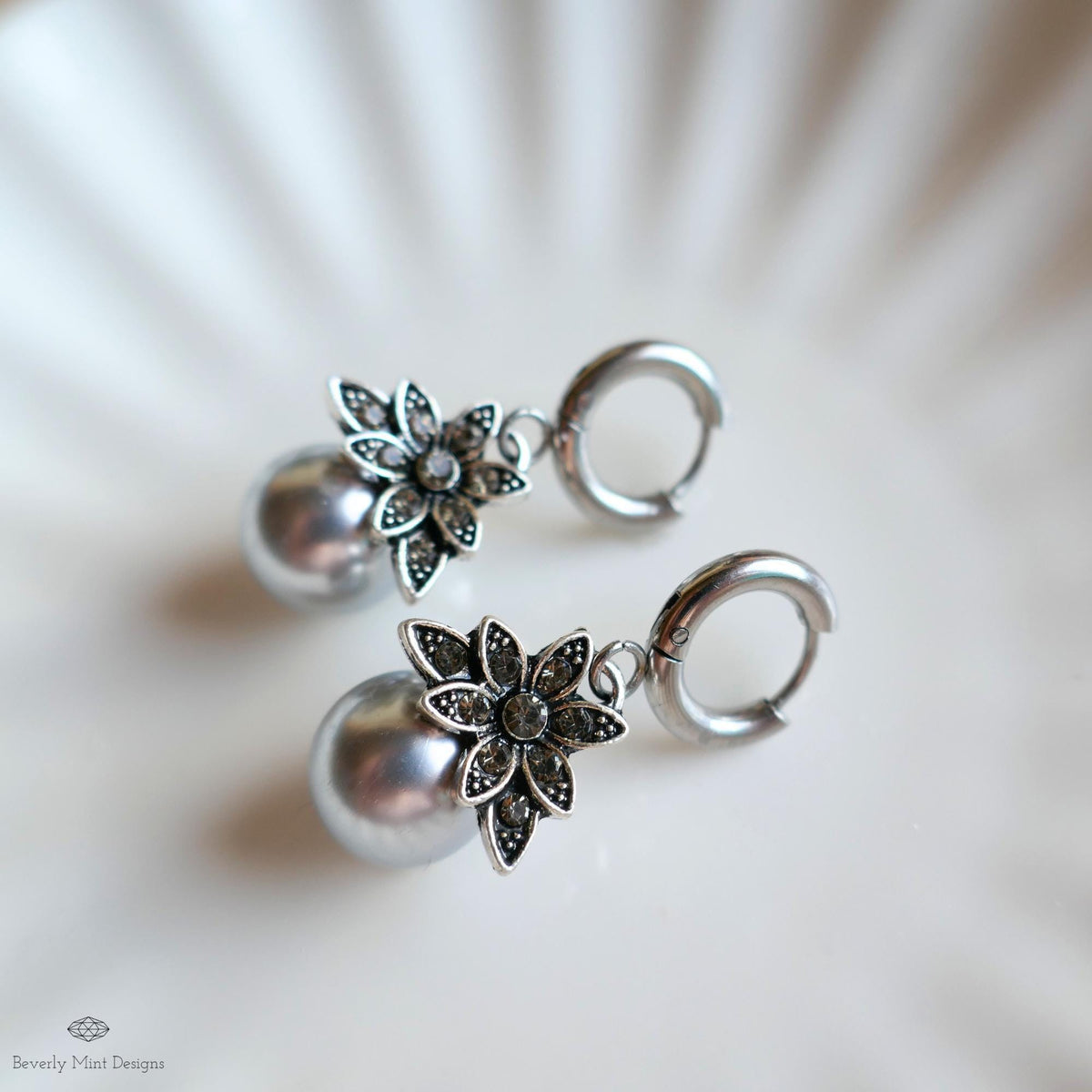 Silver Pearl Earrings, Vintage Floral Earrings, Statement Drop Earrings, Antique Style Jewelry, Elegant Handmade Earrings
