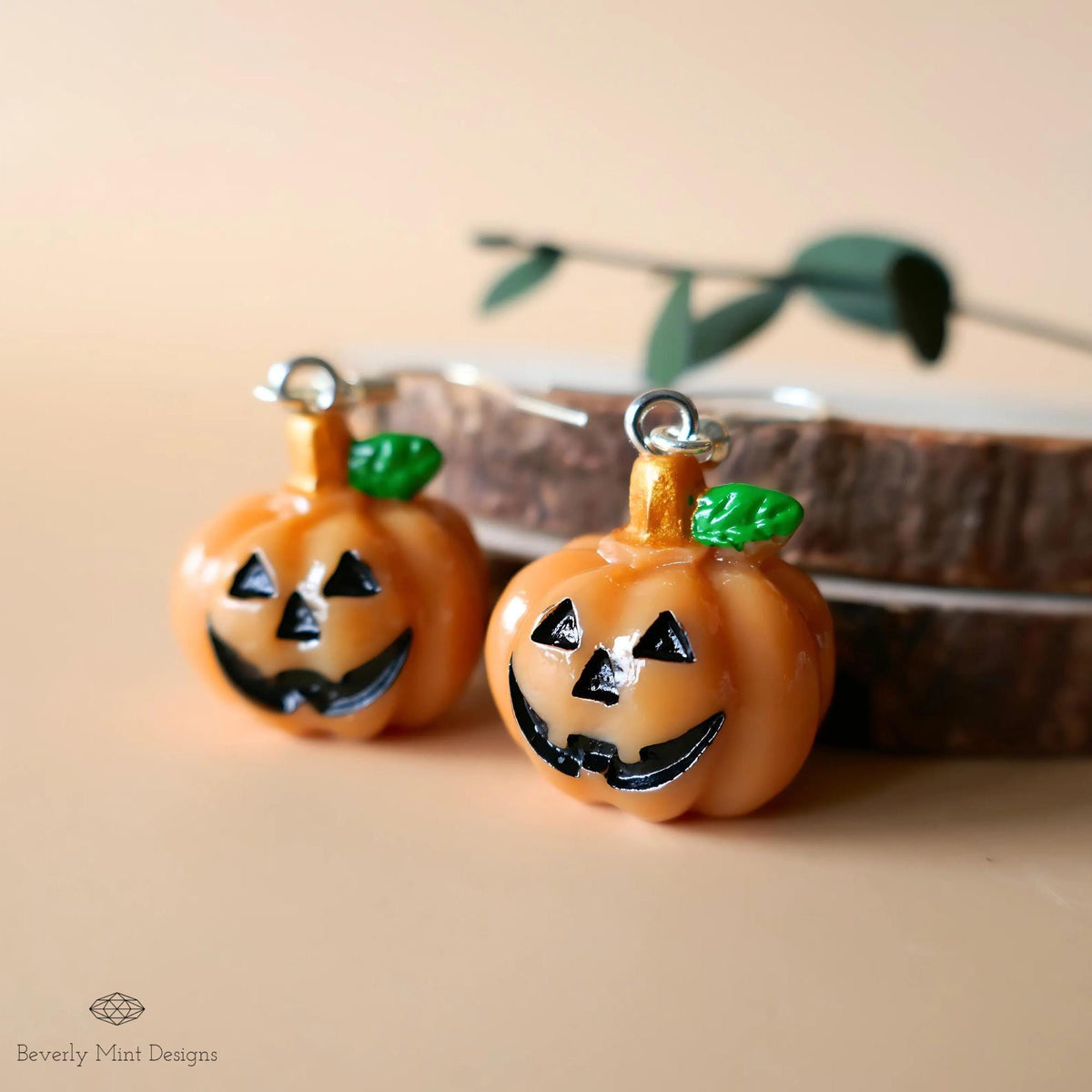 Halloween Pumpkin Earrings, Cute Jack-o and #39;-Lantern Dangle Earrings, Spooky Fall Jewelry, Sensitive Ear & Clip-On Options
