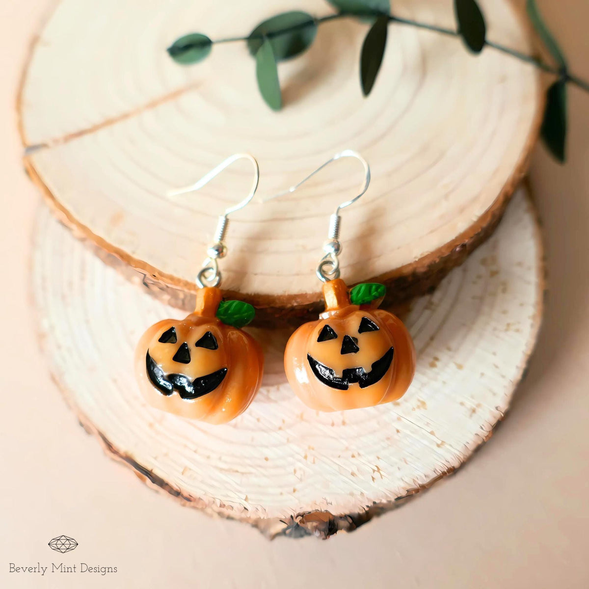 Halloween Pumpkin Earrings, Cute Jack-o and #39;-Lantern Dangle Earrings, Spooky Fall Jewelry, Sensitive Ear & Clip-On Options