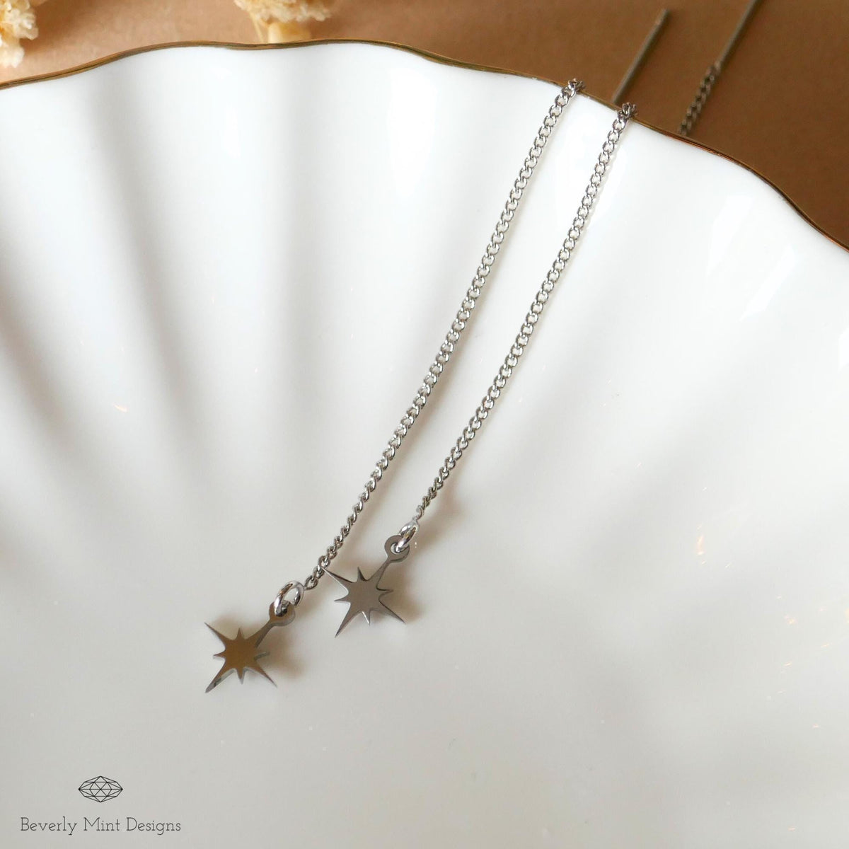 Dainty Star Threader Earrings, Starburst Earrings, Minimalist Celestial Jewelry, D, Sensitive Ear & Clip-On Options