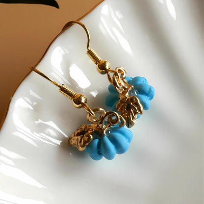 Halloween Pumpkin Earrings, Tiny Cute Blue Pumpkin Dangle Earrings, Fall Jewelry, Fun Halloween Accessories, Sensitive Ear & Clip-On Options