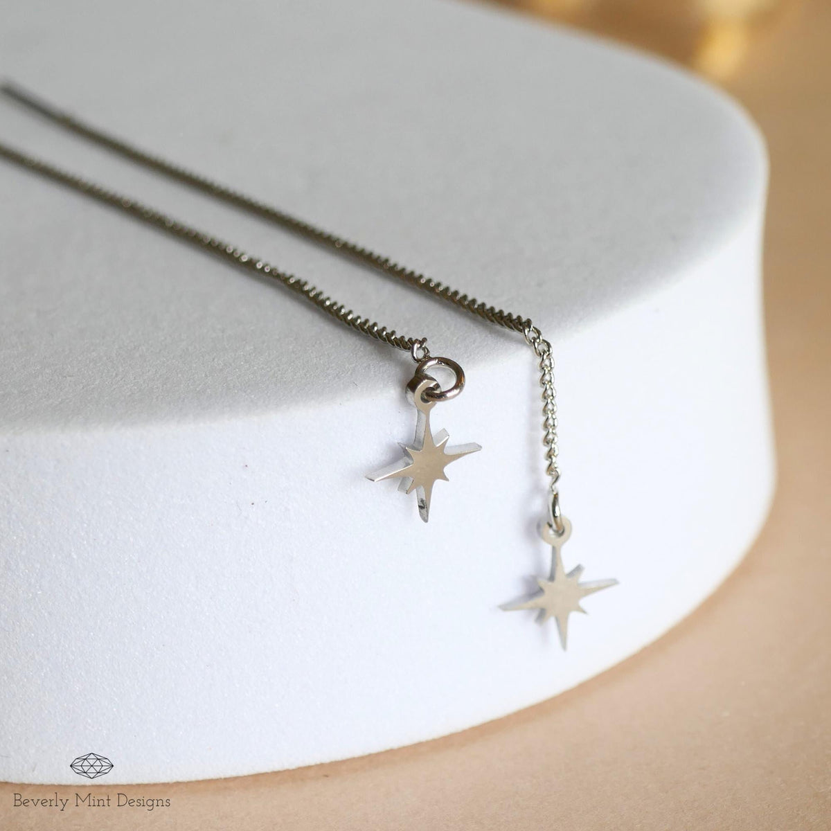 Dainty Star Threader Earrings, Starburst Earrings, Minimalist Celestial Jewelry, D, Sensitive Ear & Clip-On Options