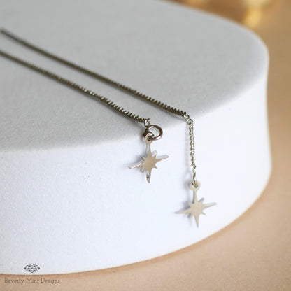 Dainty Star Threader Earrings, Starburst Earrings, Minimalist Celestial Jewelry, D, Sensitive Ear & Clip-On Options