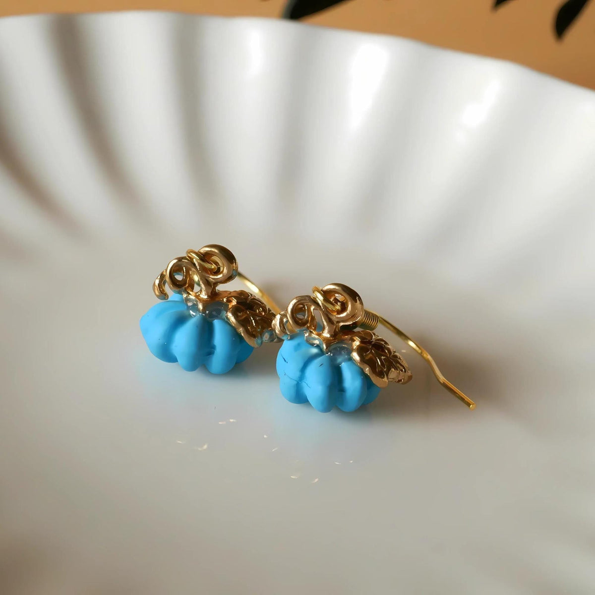 Halloween Pumpkin Earrings, Tiny Cute Blue Pumpkin Dangle Earrings, Fall Jewelry, Fun Halloween Accessories, Sensitive Ear & Clip-On Options
