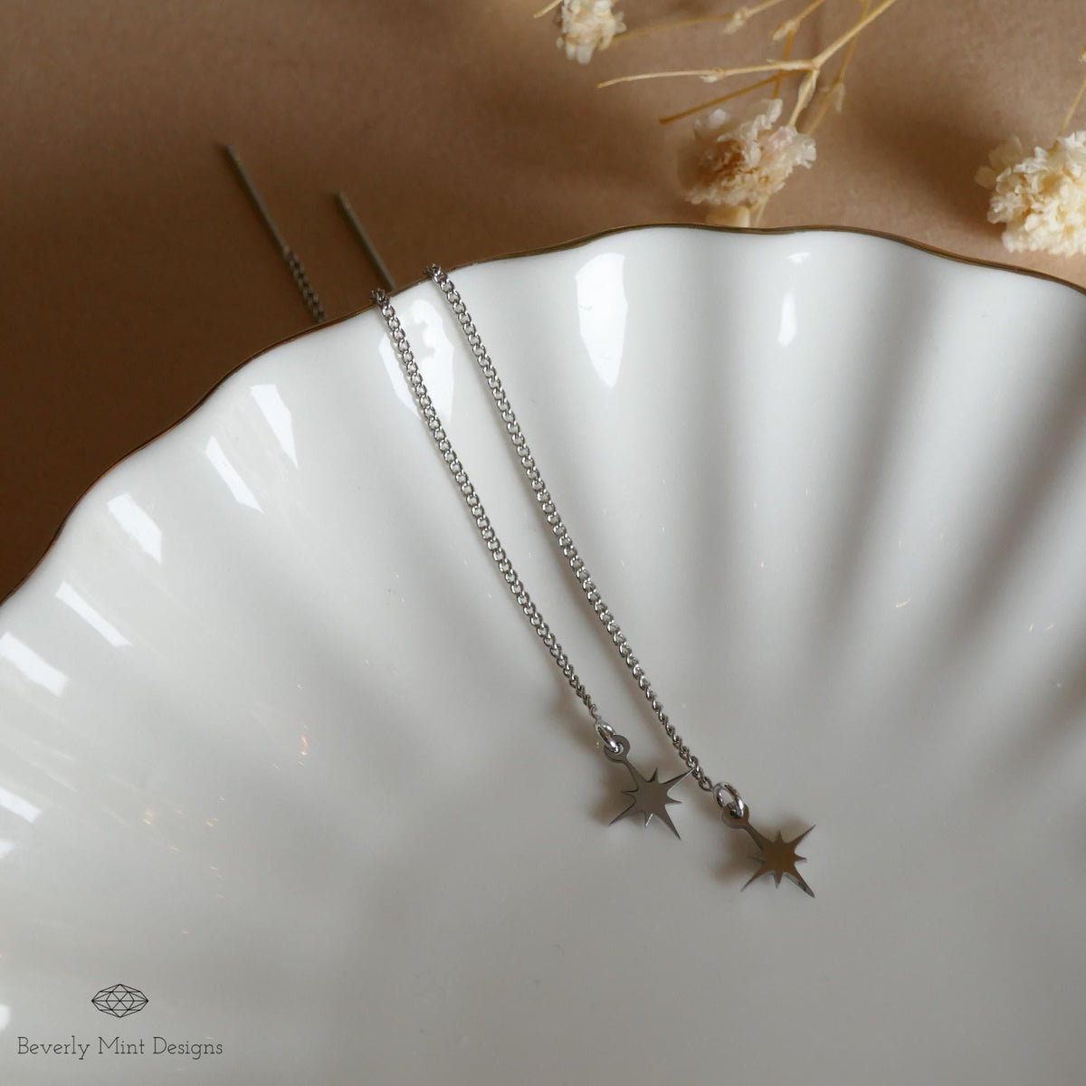 Dainty Star Threader Earrings, Starburst Earrings, Minimalist Celestial Jewelry, D, Sensitive Ear & Clip-On Options