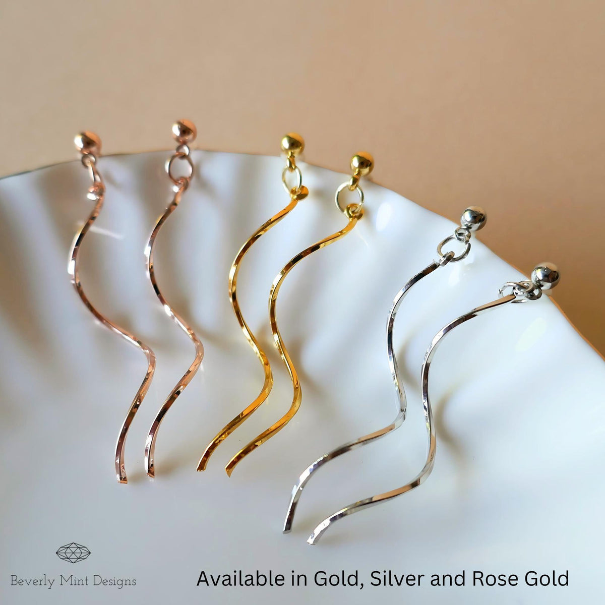 18K Gold Plated Wavy Drop Earrings, Minimalist Twirl Jewelry