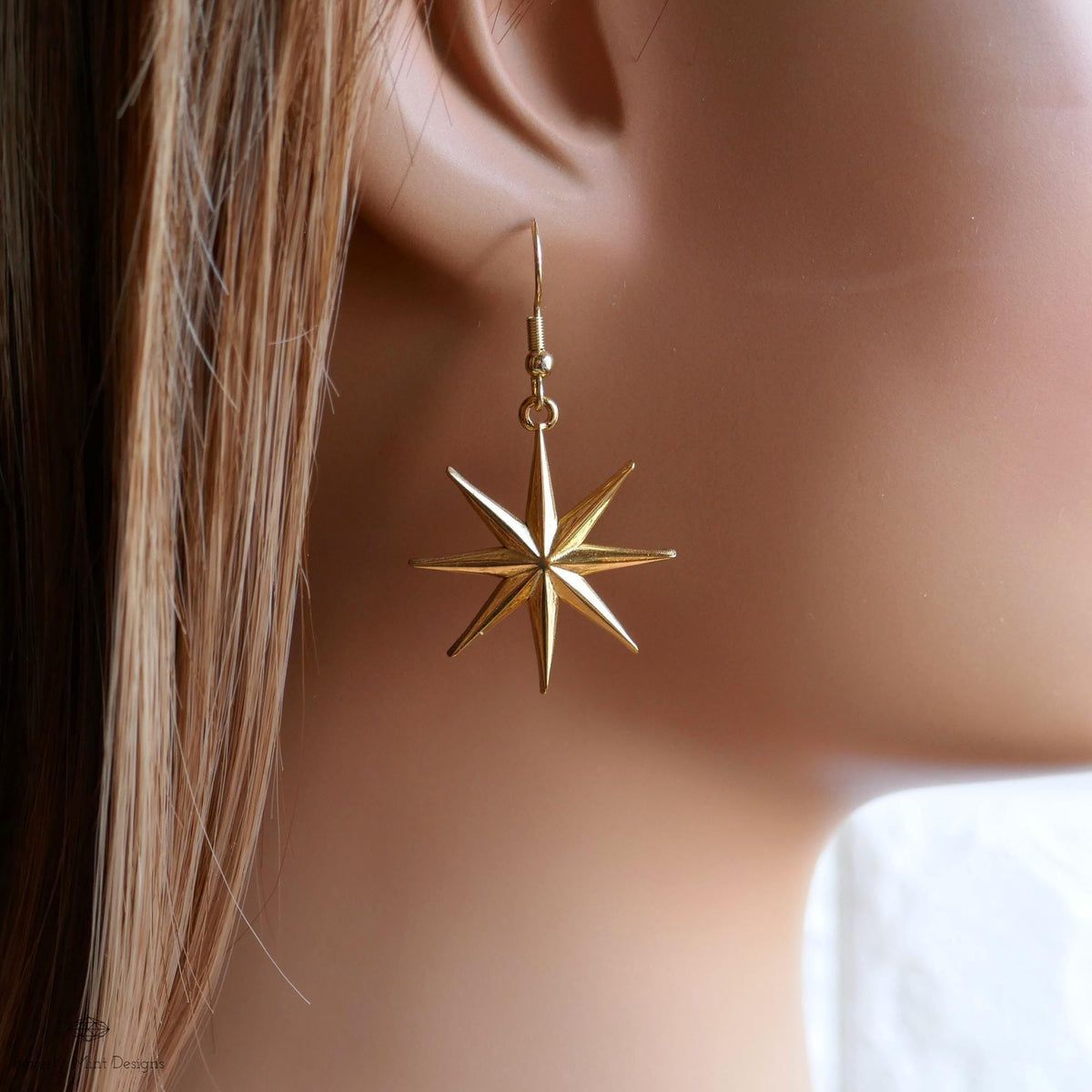 Gold Star Earrings, Statement Earrings, Boho Festival Jewelry, Astrology , Star Dangle Earrings, Sensitive Ear & Clip-On Options