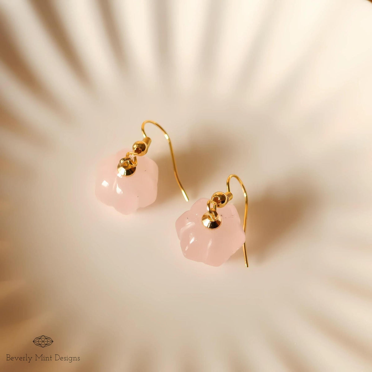 Halloween Pumpkin Earrings, Rose Quartz Earrings, Natural Stone Earrings, Pink Pumpkin Earrings, Sensitive Ear & Clip-On Options
